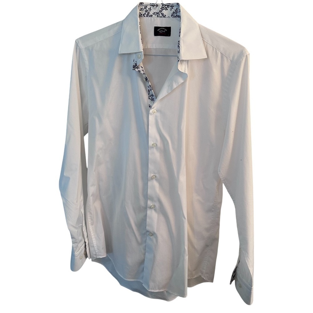 PAUL & SHARK YACHTING WHITE BUTTON DOWN SHIRT W/CONTRAST  FABRIC,  MENS LARGE